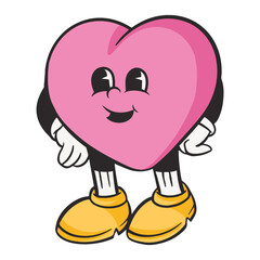 Heart character png, retro illustration, transparent background