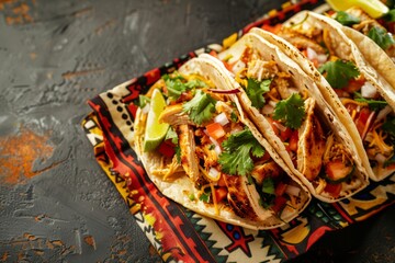Delicious Chicken Tacos on a Colorful Cloth During Daytime Outdoors