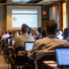 Group of People Sitting in Front of a Projector Screen