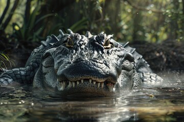 Obraz premium Close-up of an alligator in its natural habitat, suitable for use in articles or images about wildlife and nature