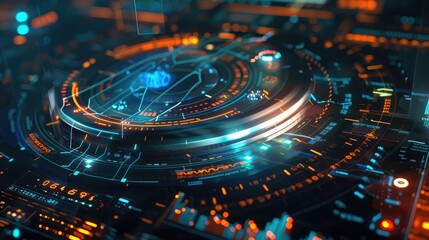 Futuristic digital graph interface with holographic elements, highlighting financial growth