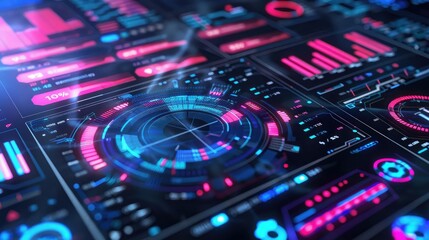 Futuristic digital graph interface with holographic elements, highlighting financial growth