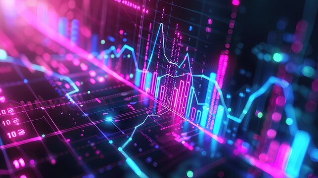 Futuristic digital graph interface with holographic elements, highlighting financial growth