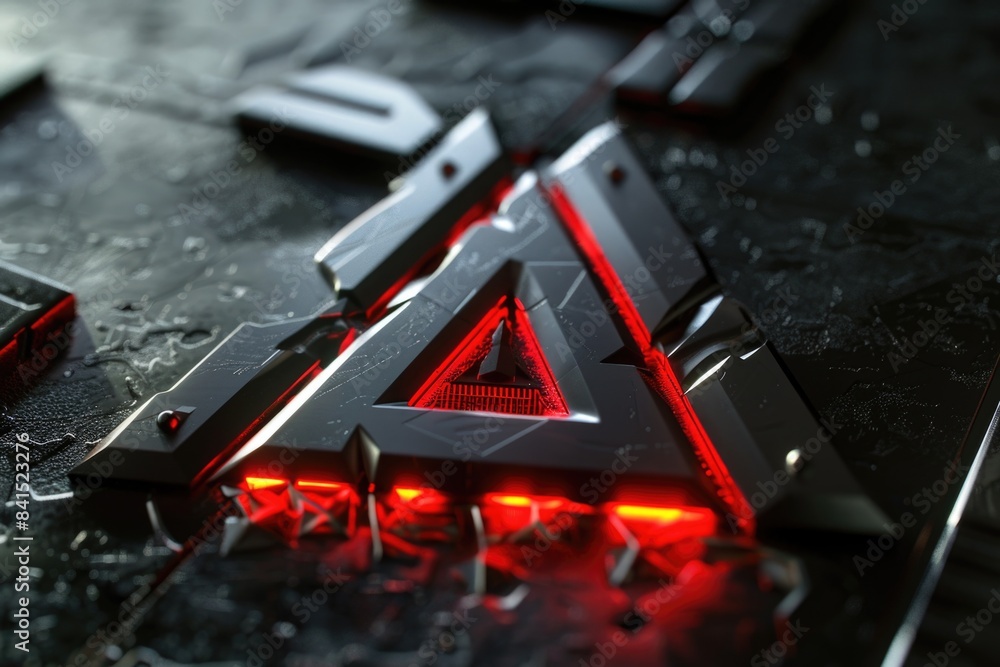 Poster close-up image of a computer keyboard with a red light
