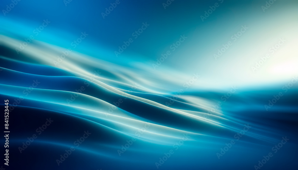 Poster an abstract blue wavy texture resembling tranquil water, with a soft-glowing light background, evoki