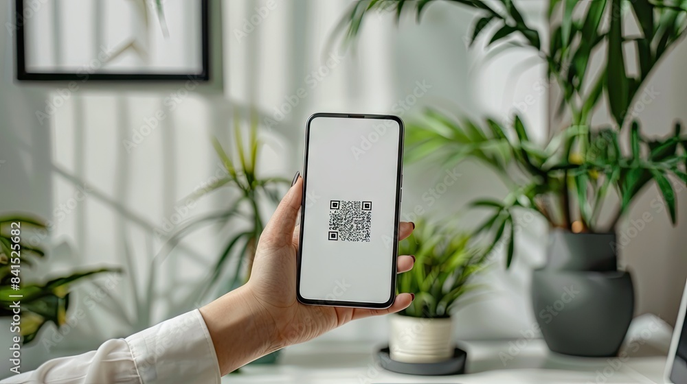 Poster a hand holding a phone displaying a qr code