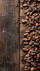 Raw Cacao Beans on Wooden Surface