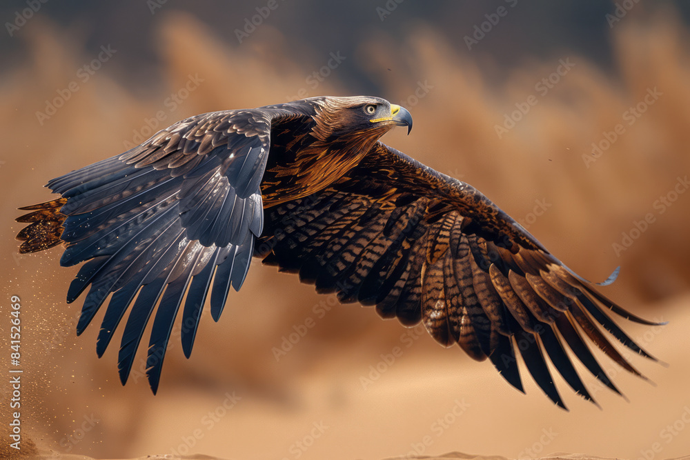 Wall mural a majestic eagle in flight, crafted from cascading golden sand,