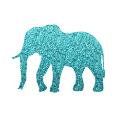 Stylized Elephant Silhouette with Sparkling Aqua Hexagon Glitter Texture, Transparent Background