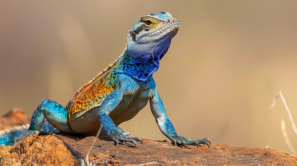Blue-throated agama basking on rock in natural habitat - Powered by Adobe