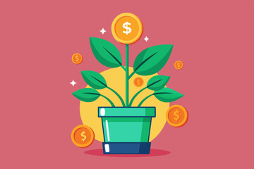 money plant illustration minimalism vector