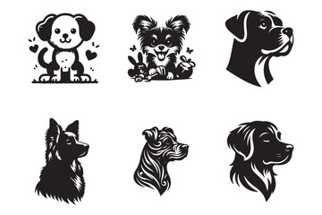 A  cute dog head silhouette vector art illustration.