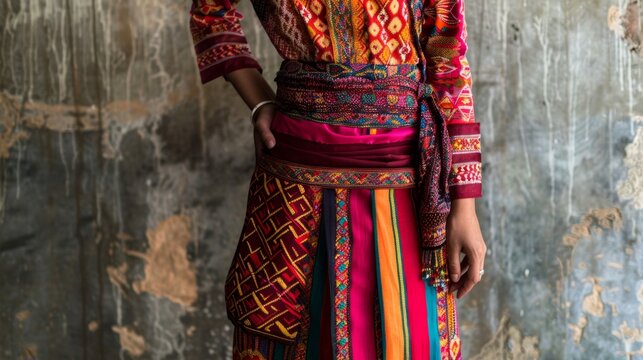 Burmese woman in a vibrant dress.