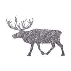 Glamorous Elk Silhouette with Radiant Silver Hexagon Glitter Texture, Transparent Background