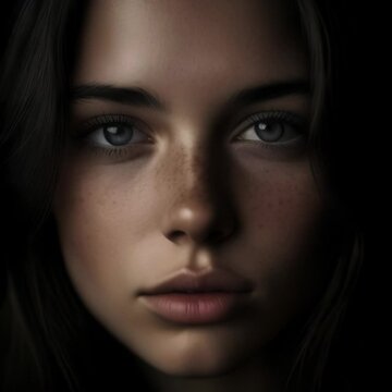 Animaci&oacute;n en movimiento de rostro de chica hermosa con fondo negro