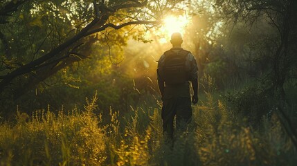Ranger patrolling a national park, ensuring conservation of wildlife and natural habitats