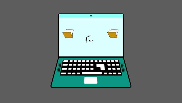 File transfer, data moving, copying, processing animation with laptop icon animated