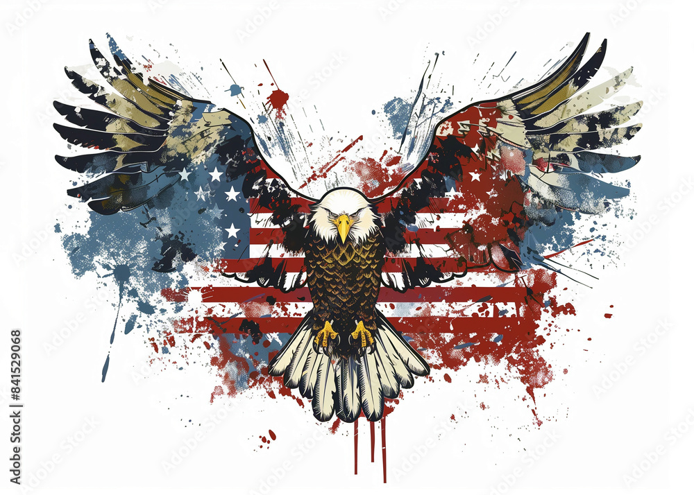 Wall mural American eagle with its wings spread and American flag colors, isolated on white background. A powerful symbol of freedom. Aspect ratio 7:5