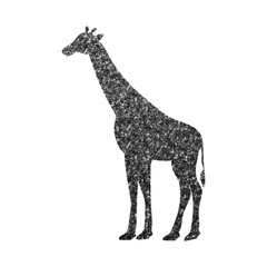 Sophisticated Giraffe Silhouette with Elegant Anthracite Hexagon Glitter Texture, Clear Background