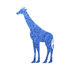 Chic Giraffe Silhouette with Shiny Blue Hexagon Glitter Texture, Transparent Background