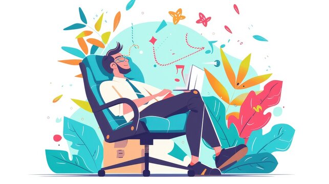 man relaxing in chair with laptop clip art preview