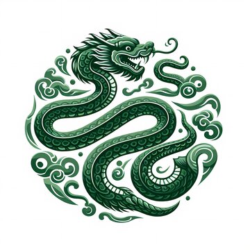 Symbol of the chinese year 2025 - green wooden snake.Celebrating 2025.
