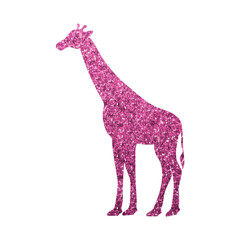 Cute Giraffe Silhouette with Shiny Pink Hexagon Glitter Texture, Transparent Background