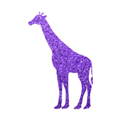 Stylish Giraffe Silhouette with Dazzling Purple Hexagon Glitter Texture, Clear Background