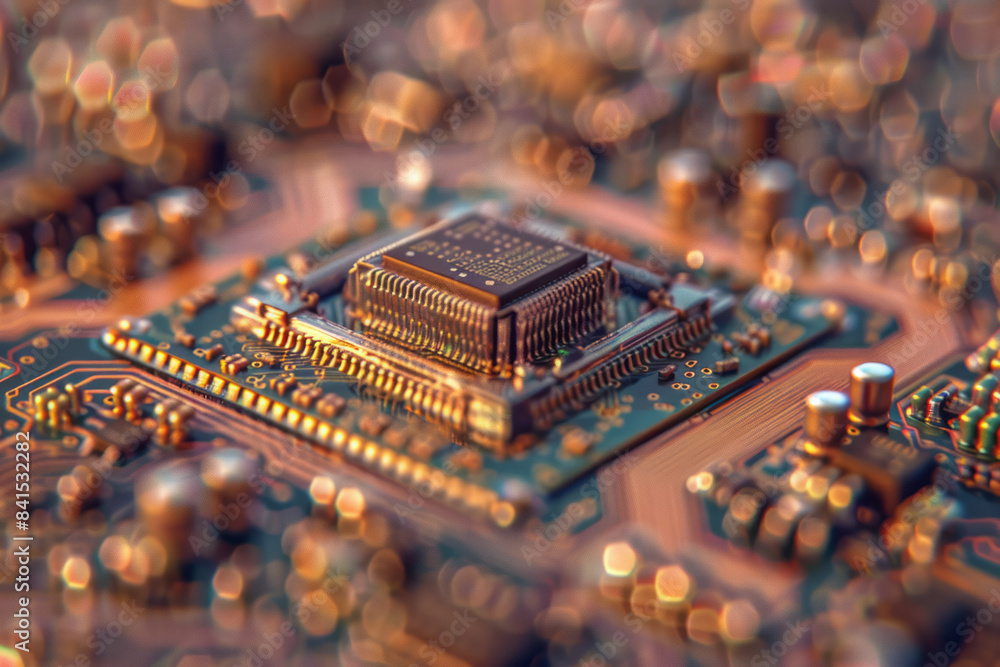 Poster detailed depiction of a microchip's internal circuitry and connections.