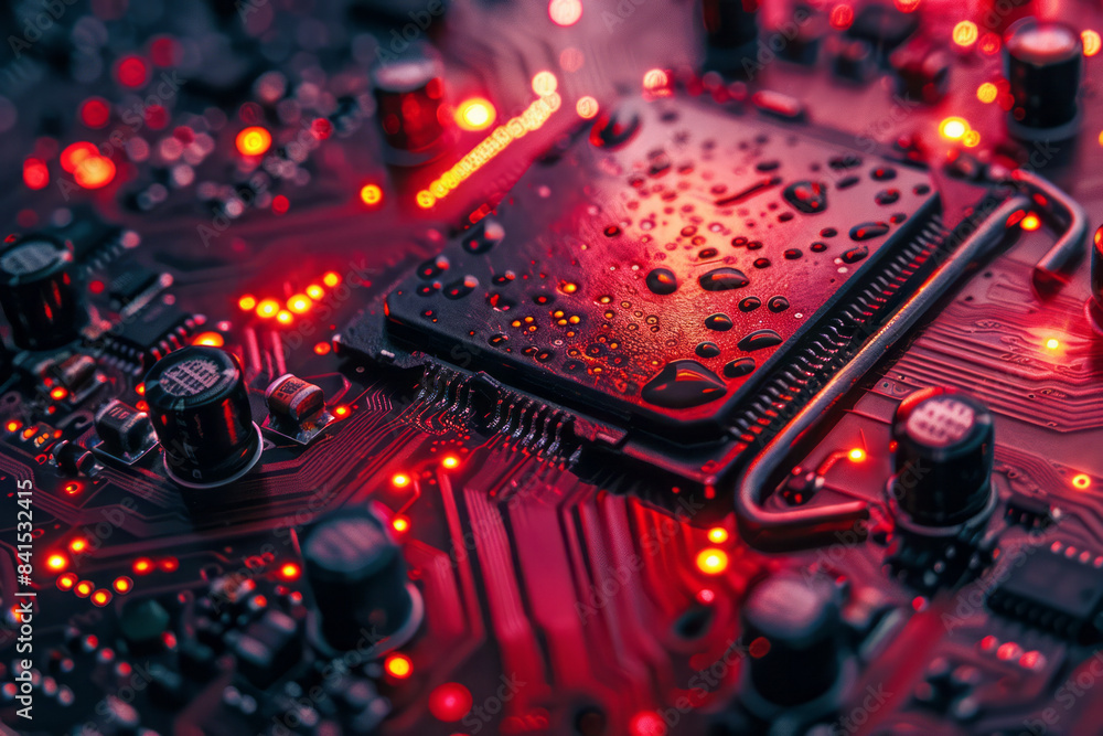 Poster High-resolution close-up of a modern CPU microchip with intricate details,