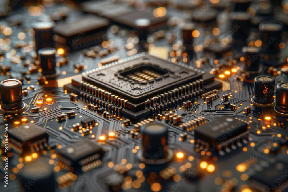Poster Detailed and intricate depiction of a modern CPU microchip,