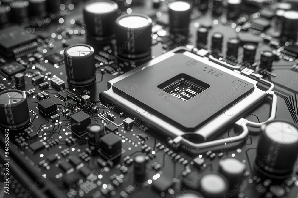 Poster Detailed and intricate depiction of a modern CPU microchip,