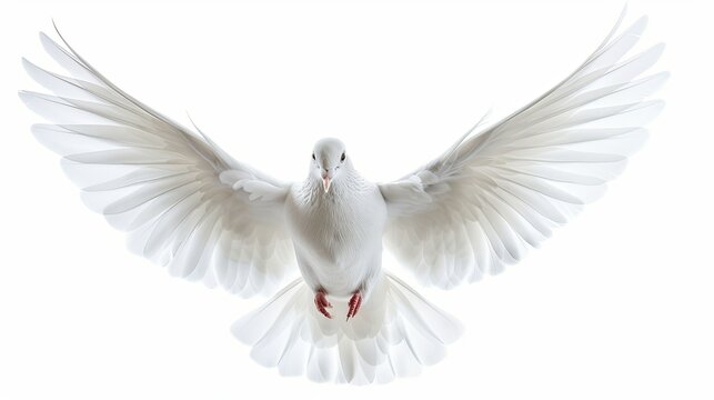 recommend clip art: Beautiful white dove spreading its wings against a blank white sky, symbol of love and harmony