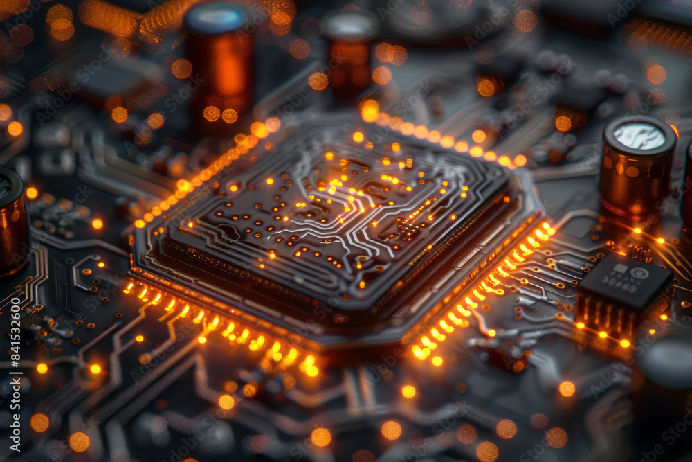 Aufkleber Detailed image of a microprocessor chip with focus on its complex and precise structure,