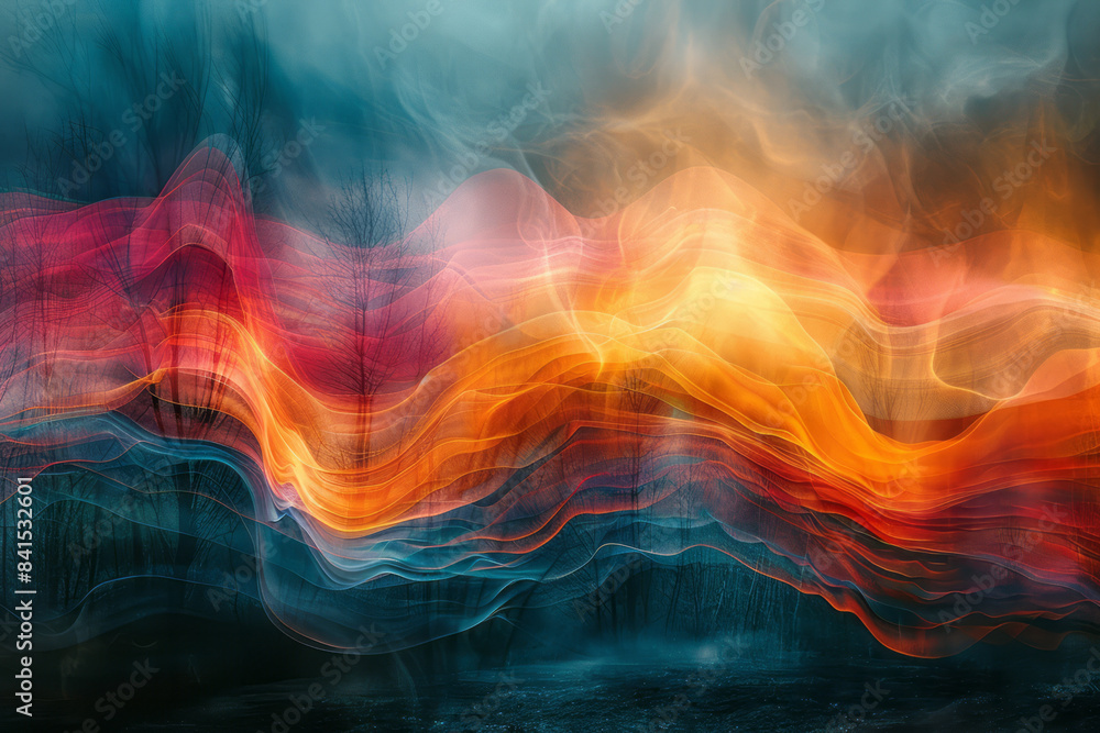 Poster dynamic abstract forms creating a sense of movement and vibration, ideal for capturing attention,