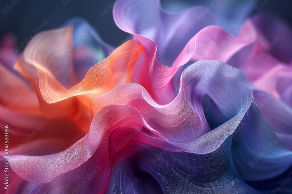 Poster vibrating and fluid abstract shapes that generate a sense of dynamic movement,