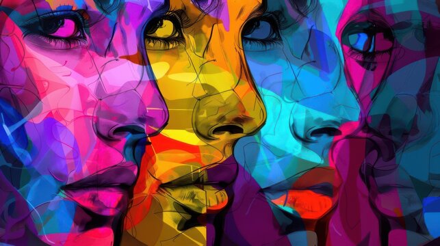Abstract Faces Faces in an abstract, pop art style with bold colors, Super cool and nice background, realistic photo stockphoto style