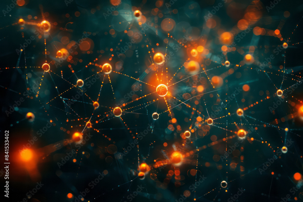 Poster Cybernetic-inspired network design with nodes and schematic connections,