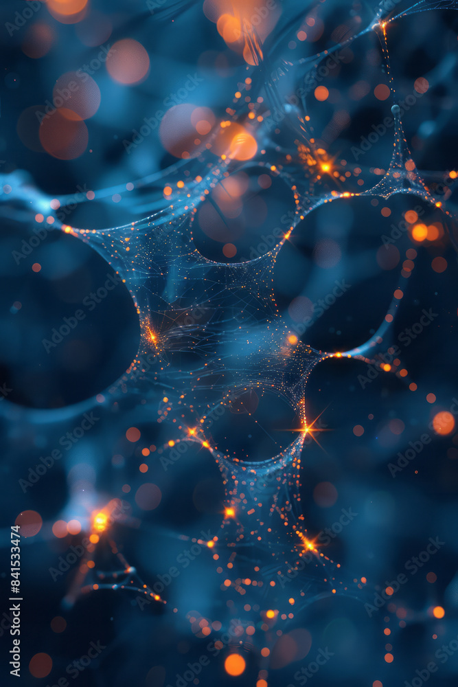 Poster Design inspired by digital networks with interconnected nodes and pathways,