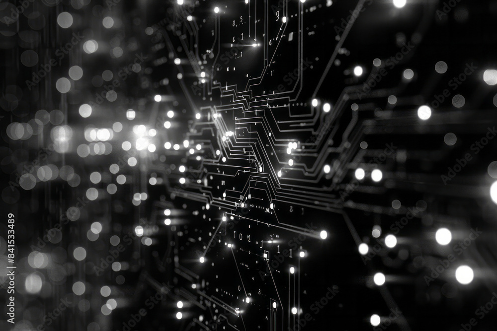 Poster Cybernetic network pattern with nodes and connections mimicking electronic diagrams,