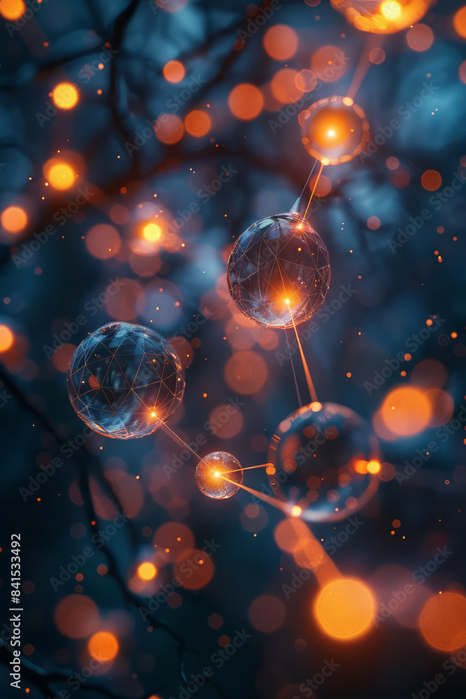 Poster Design inspired by digital networks with interconnected nodes and pathways,
