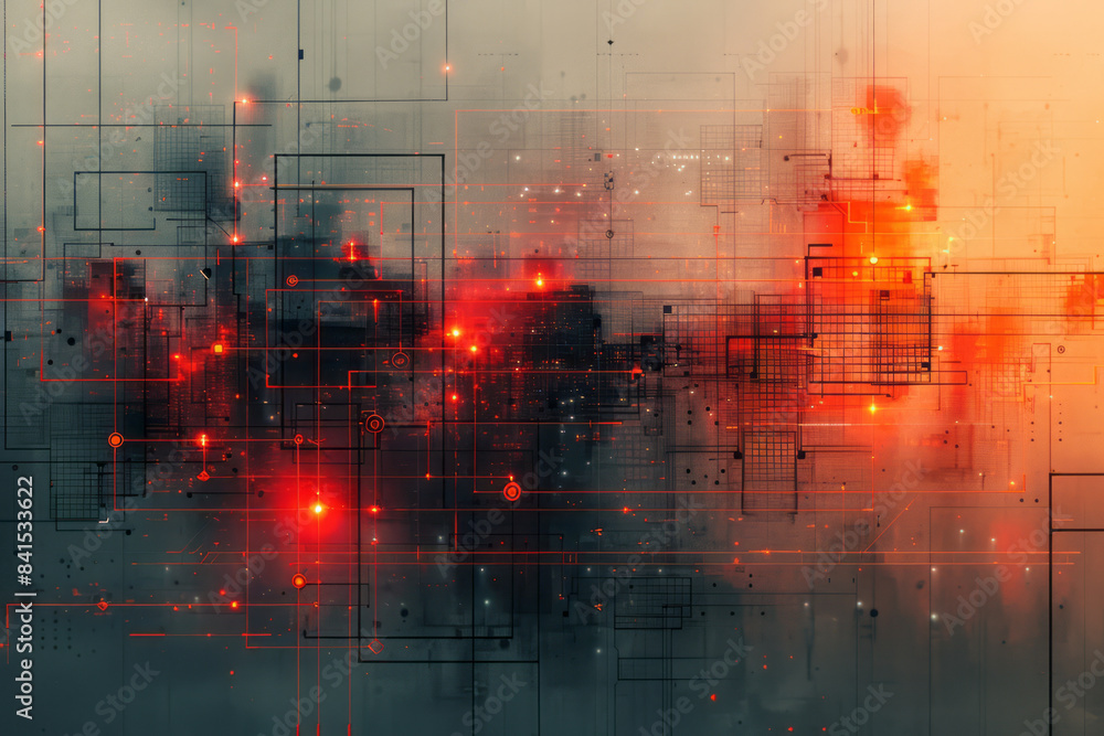 Aufkleber Design mimicking digital networks with interconnected nodes and schematic connections,
