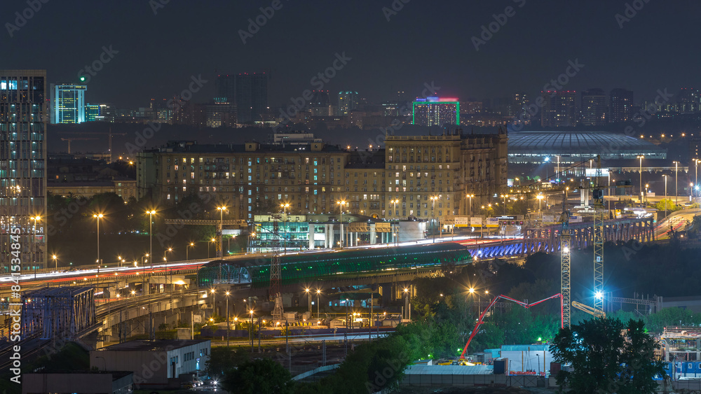 Wall mural moscow timelapse, night view of the third transport ring and the central part of moscow's rings, tra