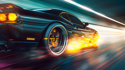 Fototapeta premium An image of a fast car going a high speed with smoking brakes