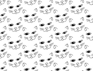 White cats doodle seamless pattern background