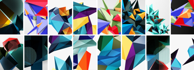 Set of low poly triangles poster geometric backgrounds. Vector Illustration For Wallpaper, Banner, Background, Card, Book Illustration, landing page