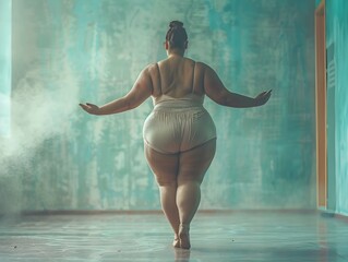 Overweight Dancer Practicing Ballet in a Dance Studio Graceful and Focused Movement