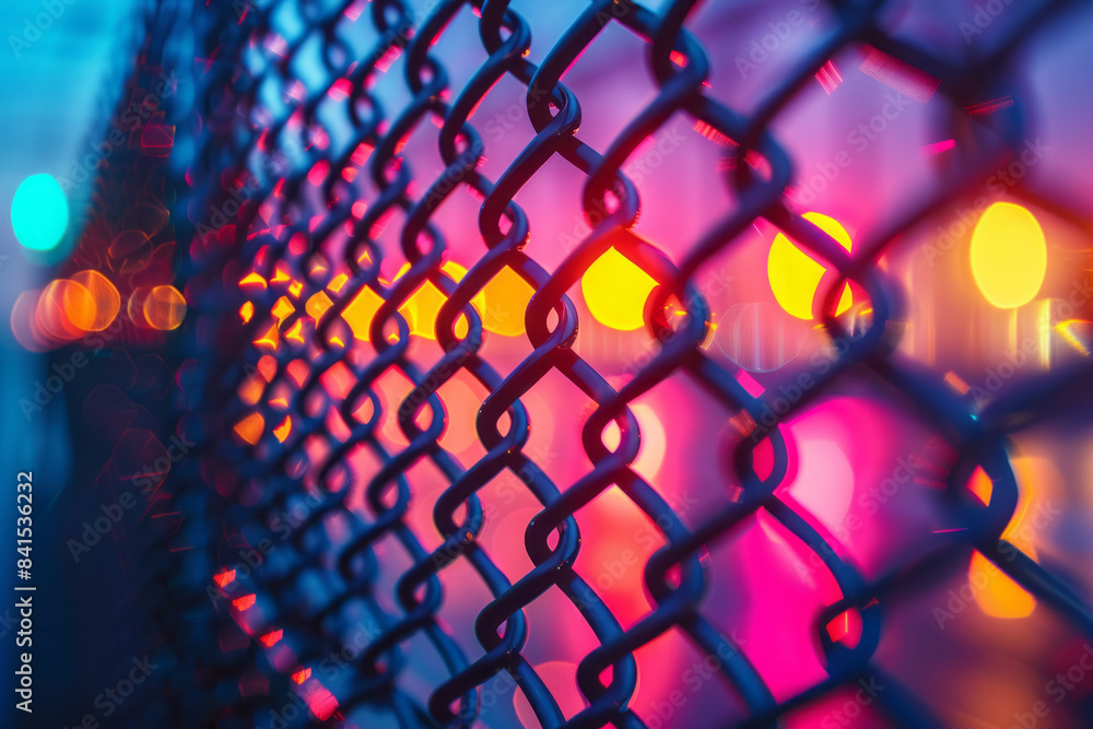 Poster abstract neon gridscape with vibrant lights and dynamic geometric designs,