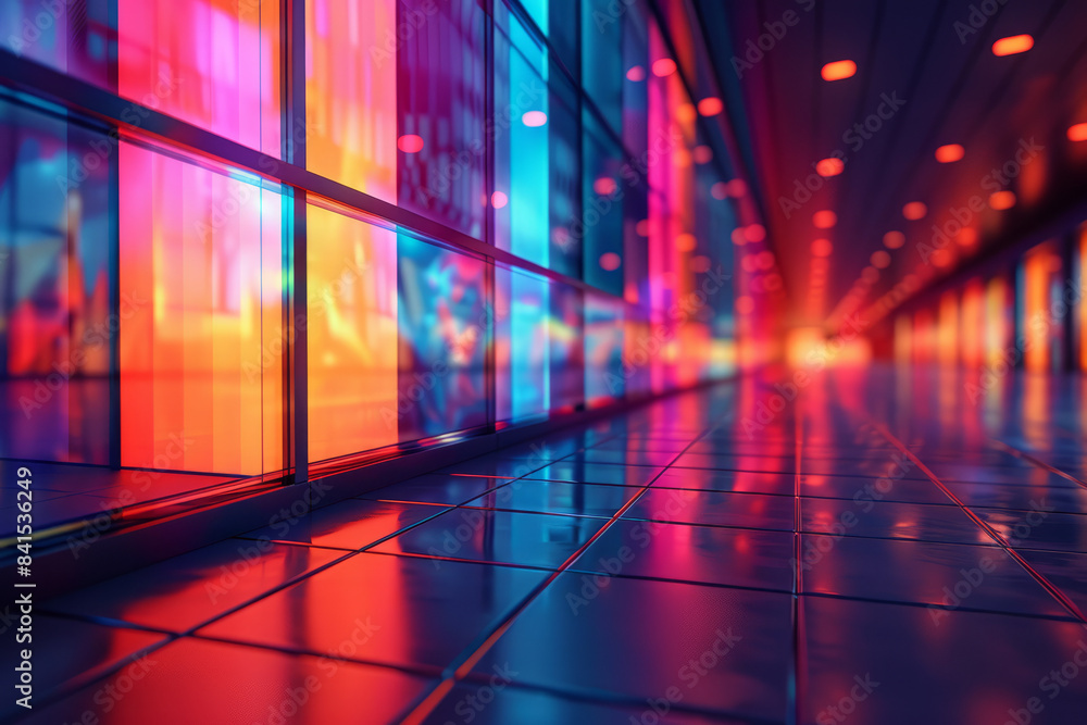 Poster abstract neon gridscape with vibrant lights and dynamic geometric designs,