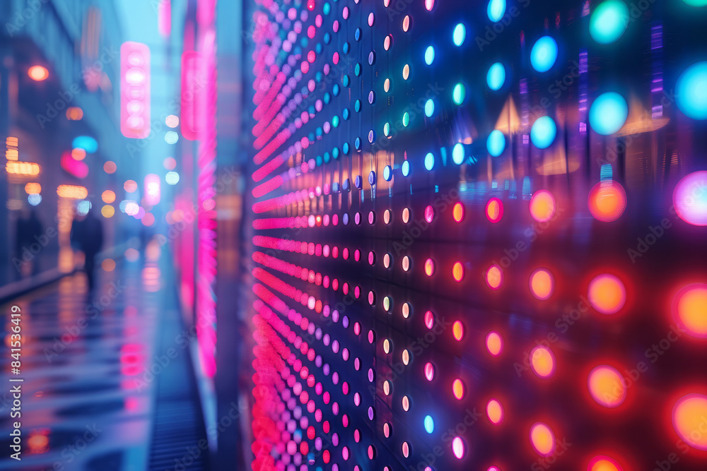 Poster abstract neon gridscape featuring vibrant lights and geometric patterns,